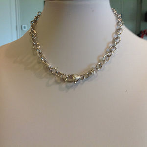 Silver ChainLink Necklace With Tiny Pave Links 17"